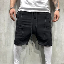 Новая мода хип-хоп шорты мужские на молнии шаровары Повседневные двухслойные спортивные штаны тренировки фитнес тренажерные залы мужские короткие штаны