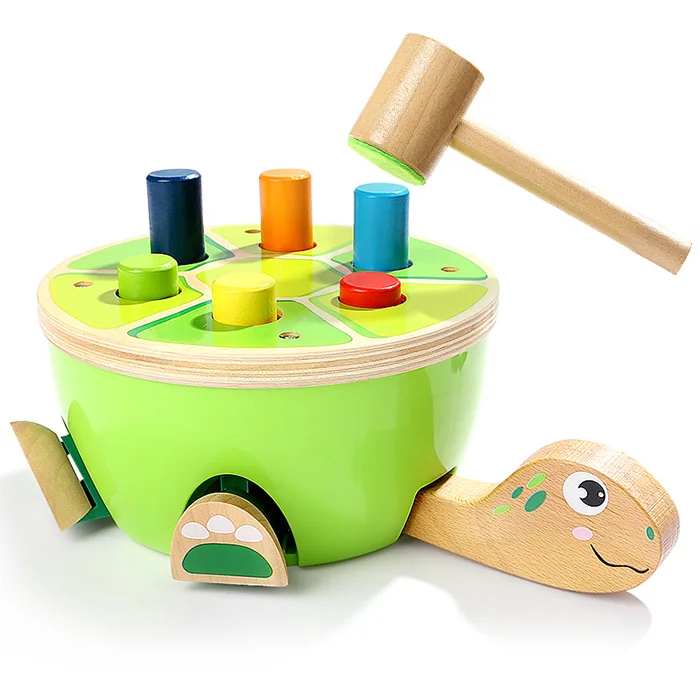 

Multi-Colored Wood Stakes Small Hammer Beating Turtle Piling Toy For Children Exercise Eye-Hand Coordination And Imaginations