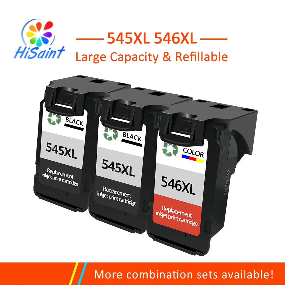 

Hisaint 3pcs (2bk+ 1 color) Compatible for Canon 545 546 XL Refillable ink cartridge for Canon Pixma MG3050 MG3051 MG3052