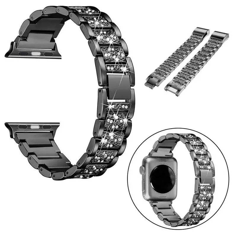 

Wearable Belt Strap with Rhinestone Crystal Alloy Watch Band Wrist strap Smart Wristband Bracelet For Apple watch 3