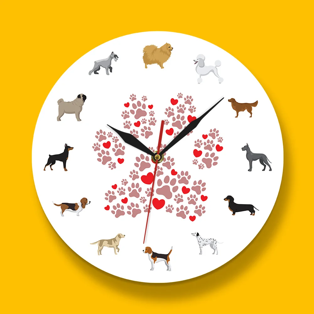 Dog breed theme pet dog wall clock footprints pattern decoration clock pet shop wall clock for Dog Owner