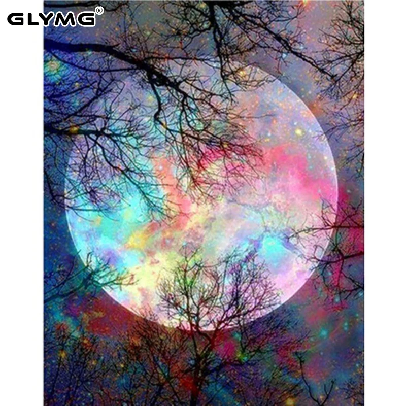 

GLymg Diy Diamond Painting Cross Stitch Moon Color Diamond Embroidery Paint With Diamonds Diamond Embroidery Stones Home Decor