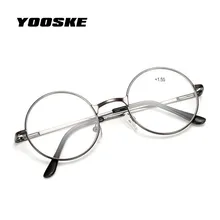 YOOSKE Lesebrille Retro Männer Frauen Runde Spiegel Metall Gläser Normalen Spiegel Personalisierte + 100...+ 400