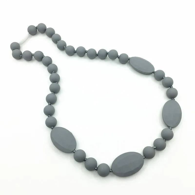 Прорезиненное Силиконовое ожерелье для ребенка без БФА, силиконовый Прорезыватель для зубов, детское жевательное ожерелье, ожерелье для мамы, 1 шт - Окраска металла: grey