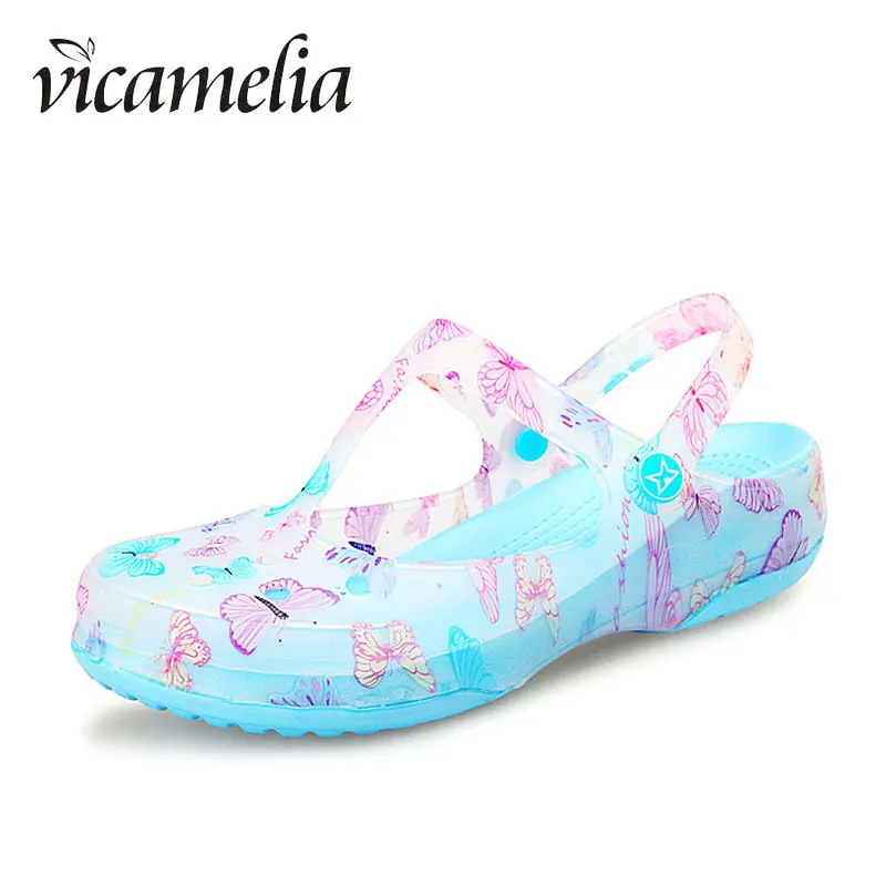 

Vicamelia Newest Summer Fashion Beach Sandals With Printing Flower Women Casual Ladies Flat Slides Jelly Shoes With Hole 336