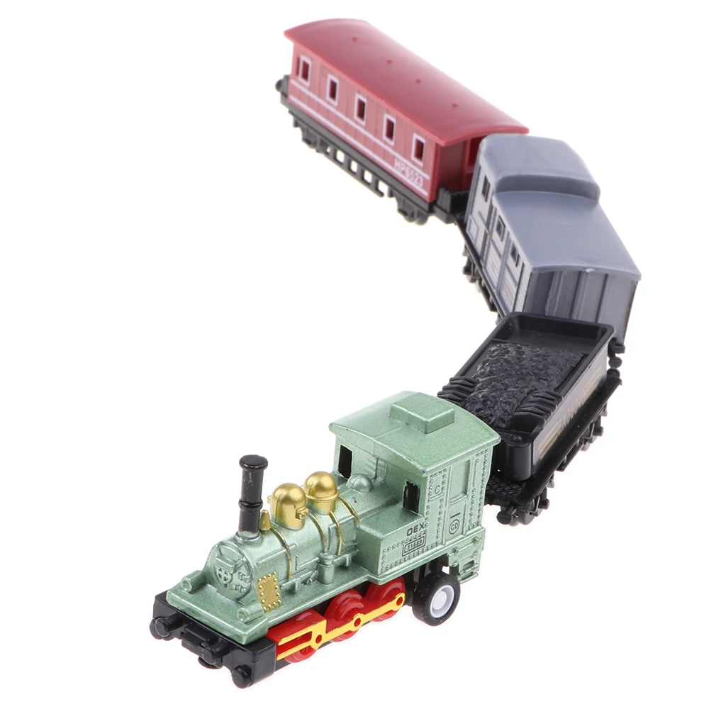 Green Mini Alloy Diecast Retro Steam Train Pull Back Car Toy Set for Kids Boys, Party Favors