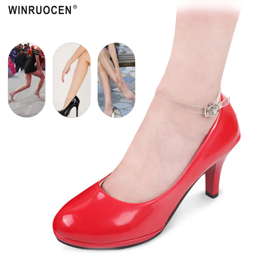 

2 Pair Invisible Elastic Women Shoes Silicone Transparent Ankle Shoes Bands Shoelace with Button Safety Clip for High Heel Shoes