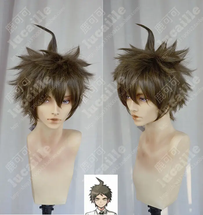 Anime Danganronpa Hajime Hinata Short Linen Brown Wig Heat Resistant Hair Cosplay Costume Wig+ Free Wig Cap