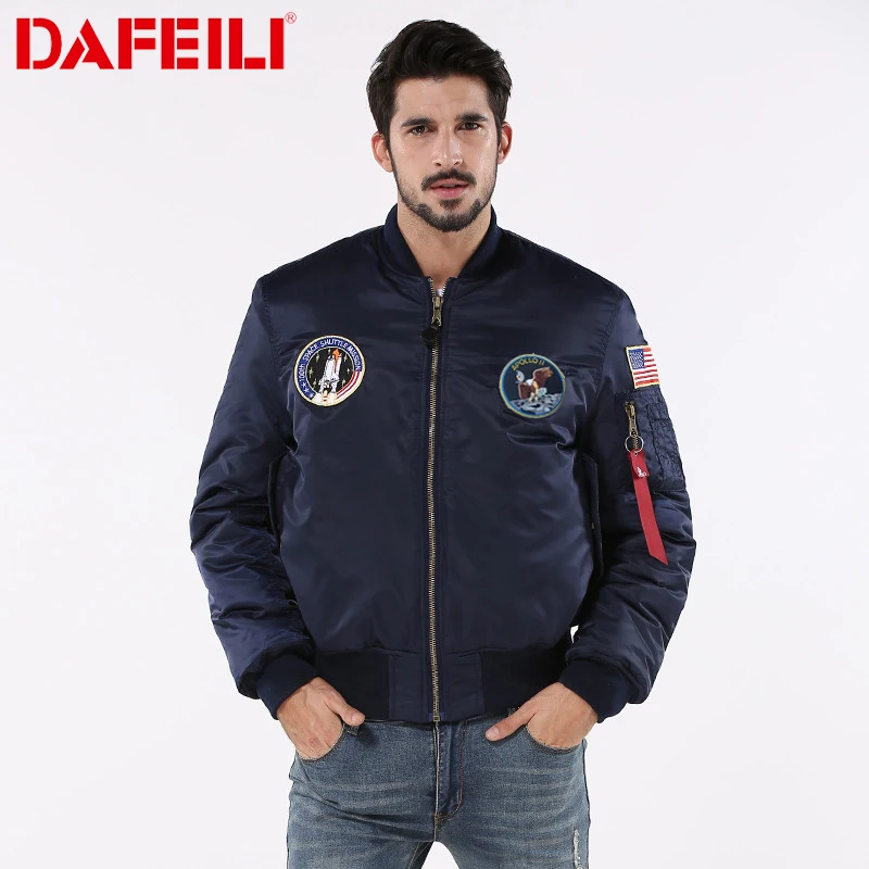 

2018 Thick MA-1 winter hip hop streetwear bomber flight ma-1 waterproof air force american flag college couple jacket for men