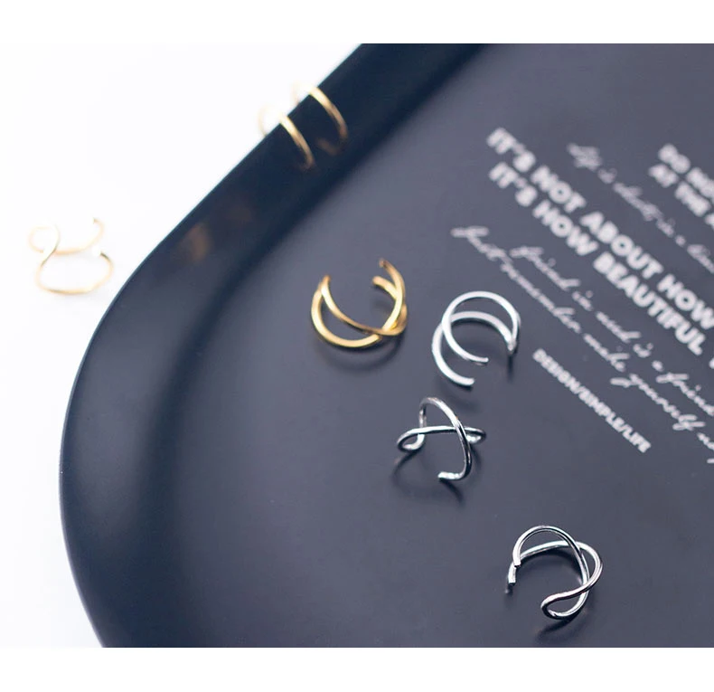 Реальный S925 стерлингового серебра клипсы для ушей в форме Для женщин Для мужчин простой двойной слой без пирсинг тренд пара ухо пряжка для ювелирных изделий(SE421