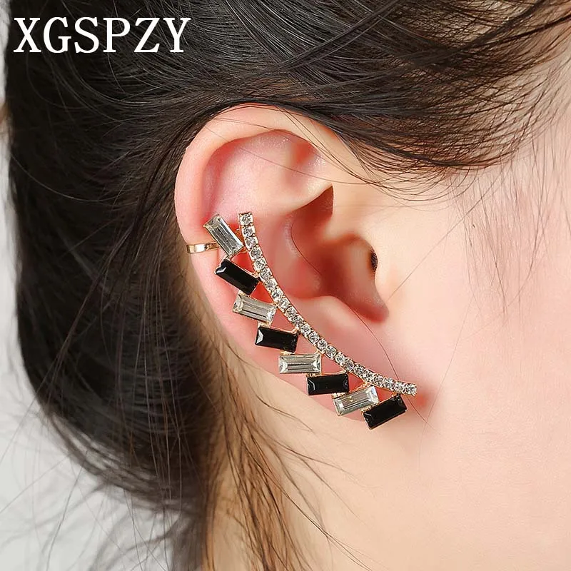 XGSPZY Personality Geometry Earcuffs Black And Clear Crystal Ear Cuff