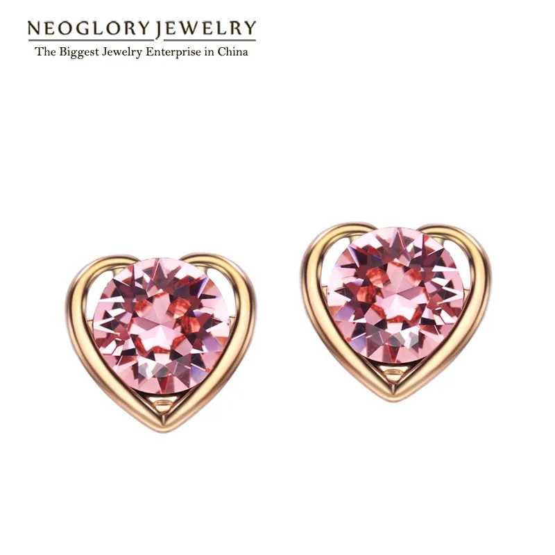 Neoglory 3 цвета стразы модные сердце серьги гвоздики для женщин ювелирное изделие 2020