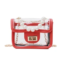 Детская прозрачная сумка-мессенджер с жемчугом летняя новая дизайнерская сумка через плечо с прозрачным клапаном для девочек маленькая сумка на плечо с цепочкой