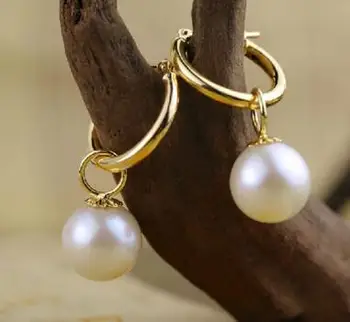 

free shipping>>>>noble jewelry Details about 9-10 mm round white Australia south sea pearl dangle earring 14K