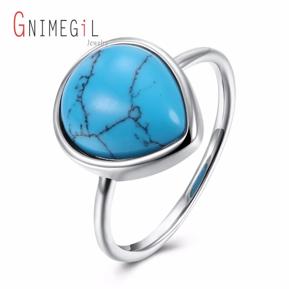 GNIMEGIL ювелирный бренд Синий капли воды Форма большой природа бирюзой камнем Для