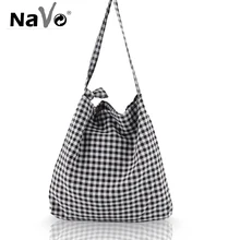 Повседневная женская сумка с шотландка принтом, сумка-шоппер, сумка на плечо, пляжная сумка, сумки дорожная Льняная сумка