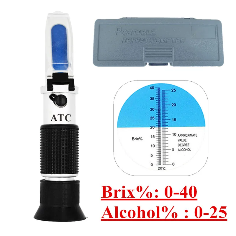 Retail Box Specific Gravity 0 40 Brix Alcohol Refractometer Tester for