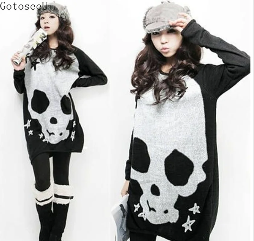 

GotoseeU Women Strapless Bat Wing Skull Blouses Tops Sweater Outwear Dress