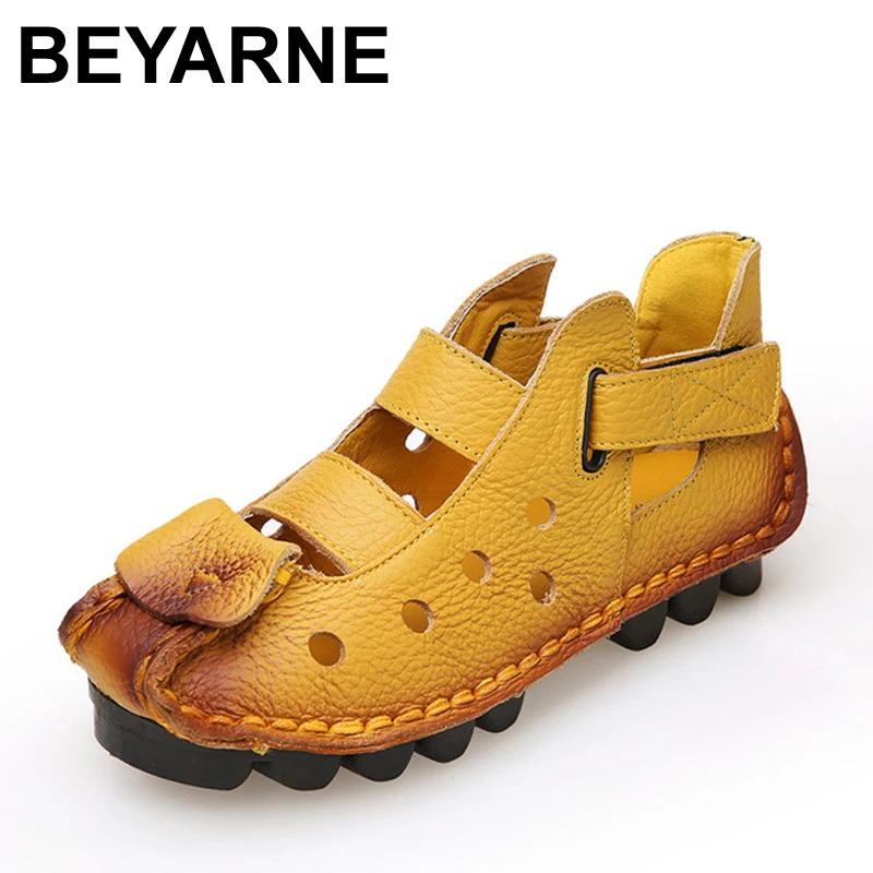 BEYARNE Summer New Soft Bottom Flat Leather Shoes Personality Casual Women Sandals Tunnel Vintage Handmade Sandals For spring BEYARNE Summer New Soft Bottom Flat Leather Shoes Personality Casual Women Sandals Tunnel Vintage Handmade Sandals For spring