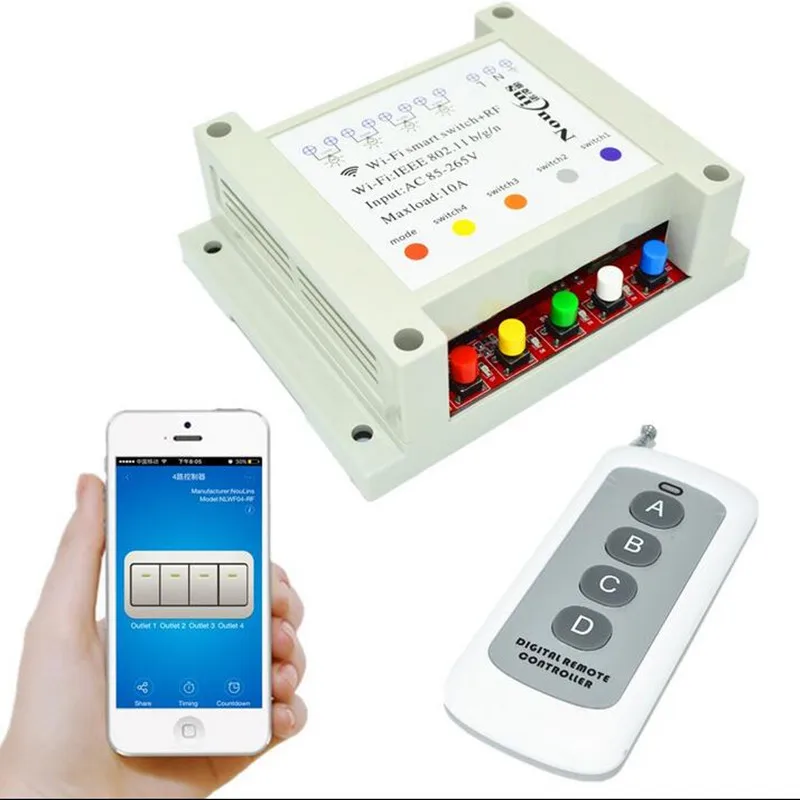 

New 4CH 220V Wifi Switch Din Rail Mounting WIFI Smart 433mhz Remote Control Wireless DIY Timer Switch Smart Home For Motor Light