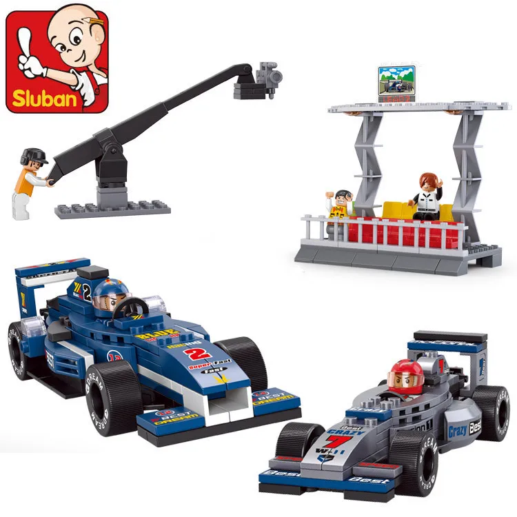 

SLUBAN 300pcs playmobil F1 Racing Car Model Building Blocks Set 3d Construction Diy Brick Toys educational toys For Children