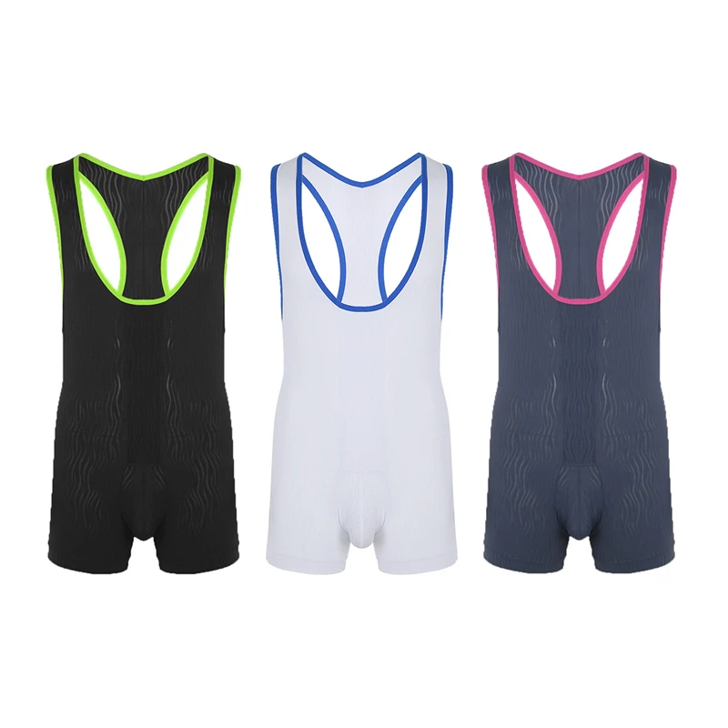 YiZYiF الرجال ارتداءها يوتار داخلية واحدة قطعة لينة تنفس حقيبة صغيرة بتصميم مخرّم الانتفاخ Bodywear ملابس تحتية للمصارعة بذلة الرجال الملابس