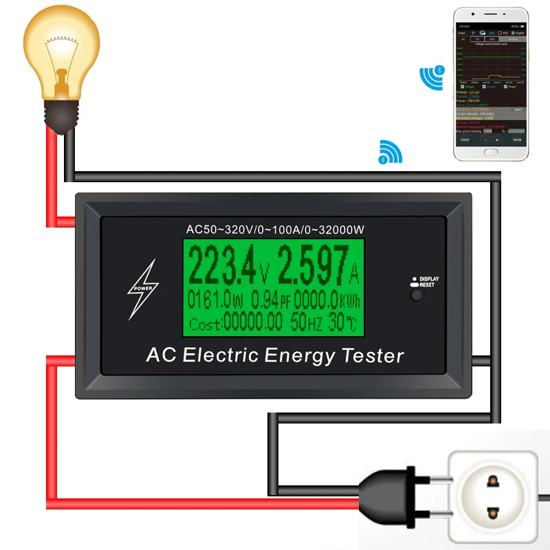 

AC Meter 100A Digital Voltage phone app indicator Power Energy Voltmeter Ammeter current Amps Volt wattmeter tester detector