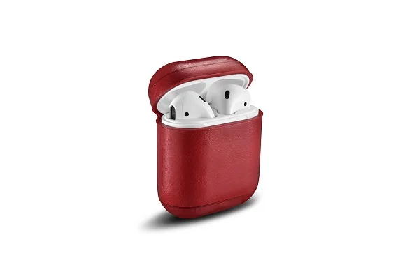Чехол для наушников Apple Airpods подлинной кожаный наушник чехол коробка Наушники Аксессуары Защитная крышка - Цвет: Красный
