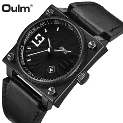 OULM 2018 Мода творческий кварцевые часы Для мужчин кожаный ремешок Квадратный Циферблат уникальный Повседневное спортивные