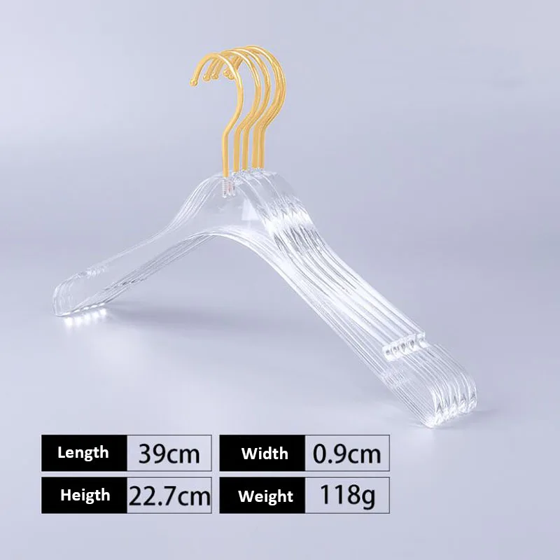 10 Pcs Top Grade Clear Acrylic Crystal Clothes Suits Hanger with Gold Hook, Transparent Acrylic Pants Hangers with Gold Clips