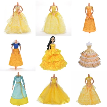 Yellow Wedding Dress Princess Evening Party Ball Long Gown Skirt Bridal Veil Costume Clothes For Doll Accessories Xmas Gift Toy accessories new 11 5 12 doll clothes long tail evening party wedding party lace dress gift present for barbie outfit costumes