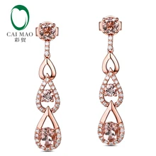 1.35ct овальной формы морганит 0.29ct Diamond падение длинные висячие серьги Настоящее 14kt розовое золото новое поступление