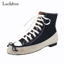 Luchfive/Тканевая обувь на плоской подошве с украшением в виде кристаллов удобная повседневная женская обувь на плоской подошве с бантом и перекрестной шнуровкой