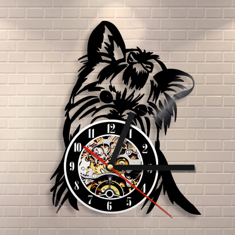 1 шт. Йоркширский терьер настенные часы Vintange собака Силуэт виниловые часы домашний декор животных стены искусства ручной работы подарок для любимого собаки