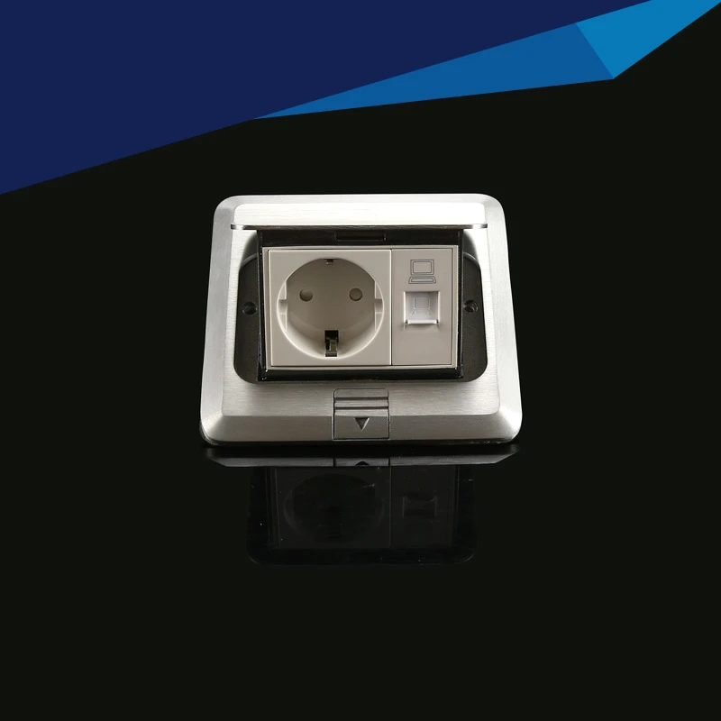 

General Metal Silver EU Standard Panel Pop Up Floor Socket with Electrical Outlet and PC Socket
