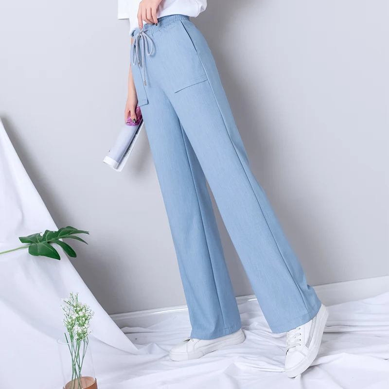 

High Waist Wide Leg Jeans Women 2019 Summer Blue Lace Up Denim Jeans Full Length Elastic Waist Gothic Plus Size Jeans for Women