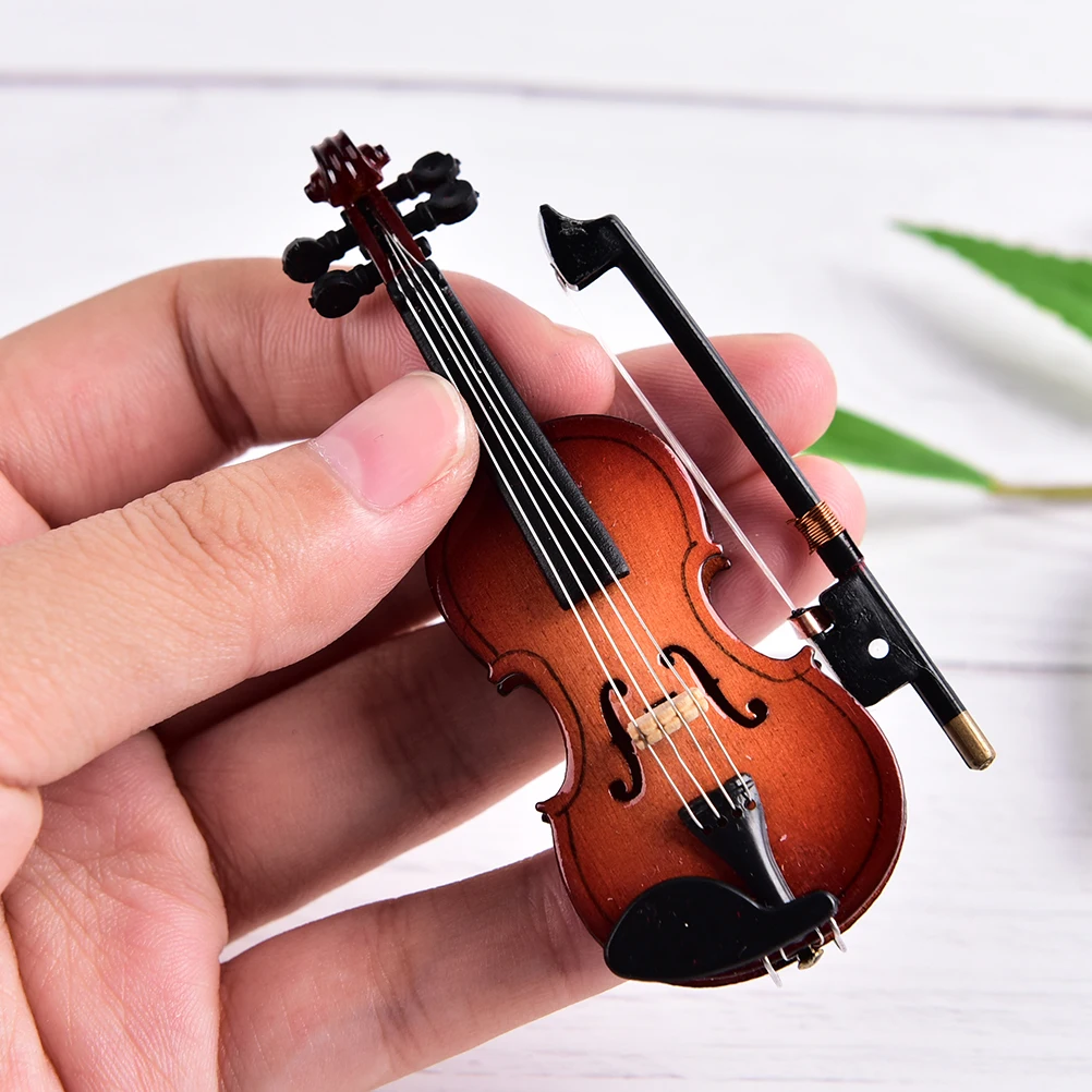 Mini Violin with Support Miniature Wooden Musical Instruments