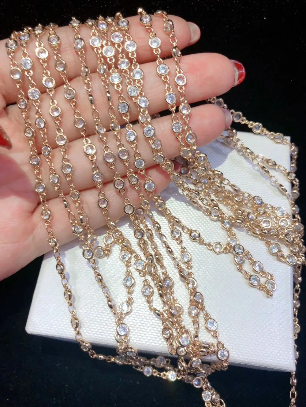 

Y409 40'' Golden plated Paved CZ Cubic Zirconia Necklace Pendant Chain Jewelry Connector DIY Fine Jewellery Making