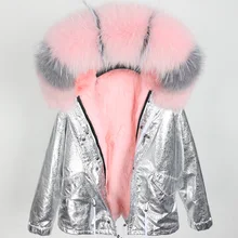 Новое Брендовое Женское зимнее пальто с большим воротником из меха енота, парки с капюшоном, верхняя одежда, съемная подкладка из меха кролика, зимняя куртка