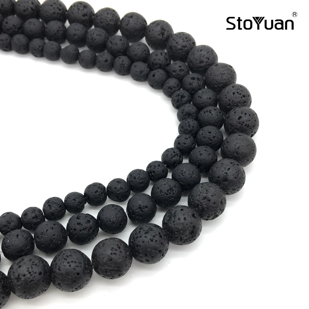 Natural Black Volcanic Lava Rock Stone Round Stone Beads Wholesale DIY