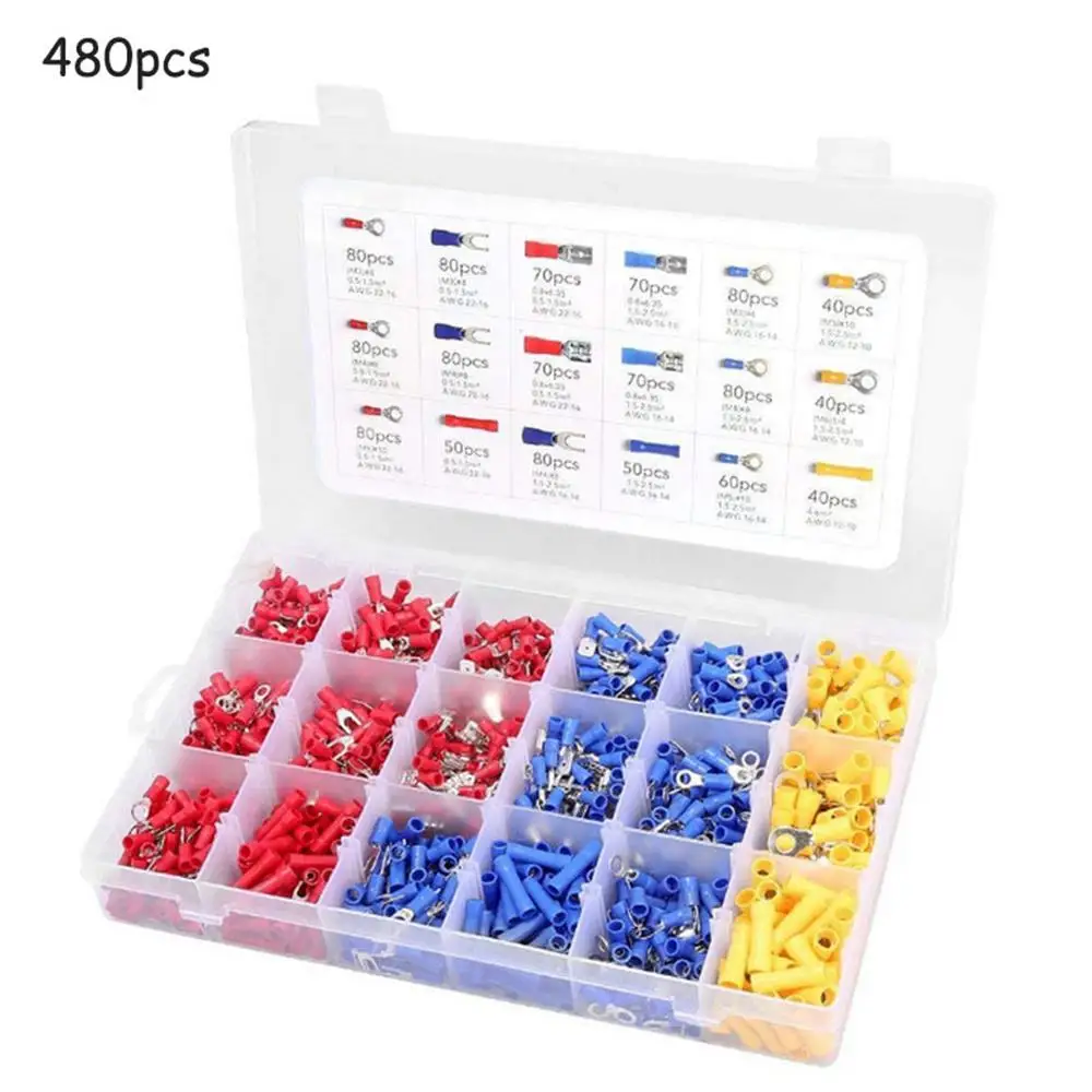 

480/1200PCS Assorted Insulated Electrical Wire Crimp Cable Connector Butt Ring Fork Set Ring Lugs Rolled Terminals Kit