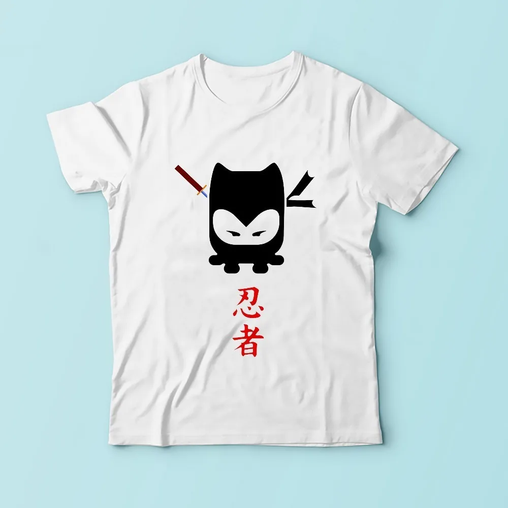 Мужская забавная футболка Janpan Samurai cat белая Повседневная дышащая с круглым
