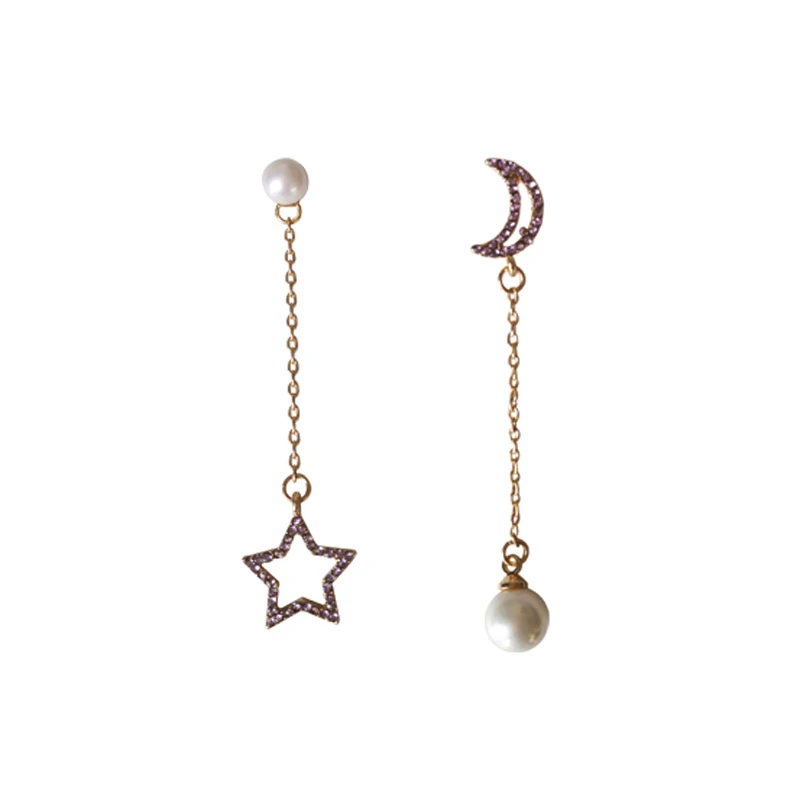 

European and American fashion ear jewelry charm Moon Stud earrings long fringe pearl pendant earrings ladies jewelry gifts