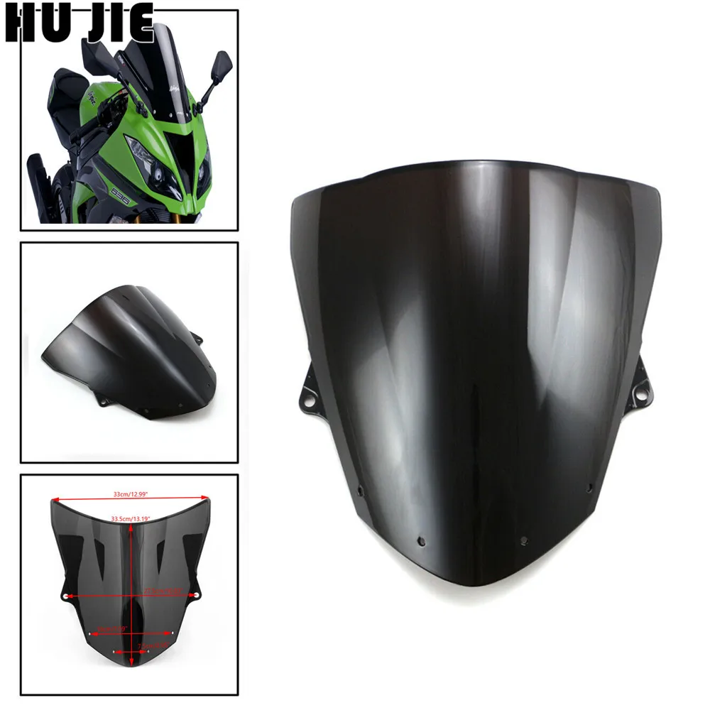 

For Kawasaki ZX6R ZX 6R 636 2009 2010 2011 2012 2013 2014 2015 2016 ZX 10R 08 09 10 Black Windshield WindScreen Double Bubble