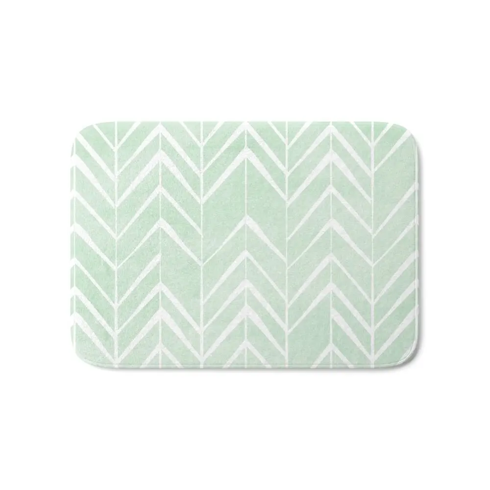 

Mint Chevron Arrows Bath Mat 21" x 34" Pattern Coral Fleece Rug Anti-Slip Doormat Home Decor