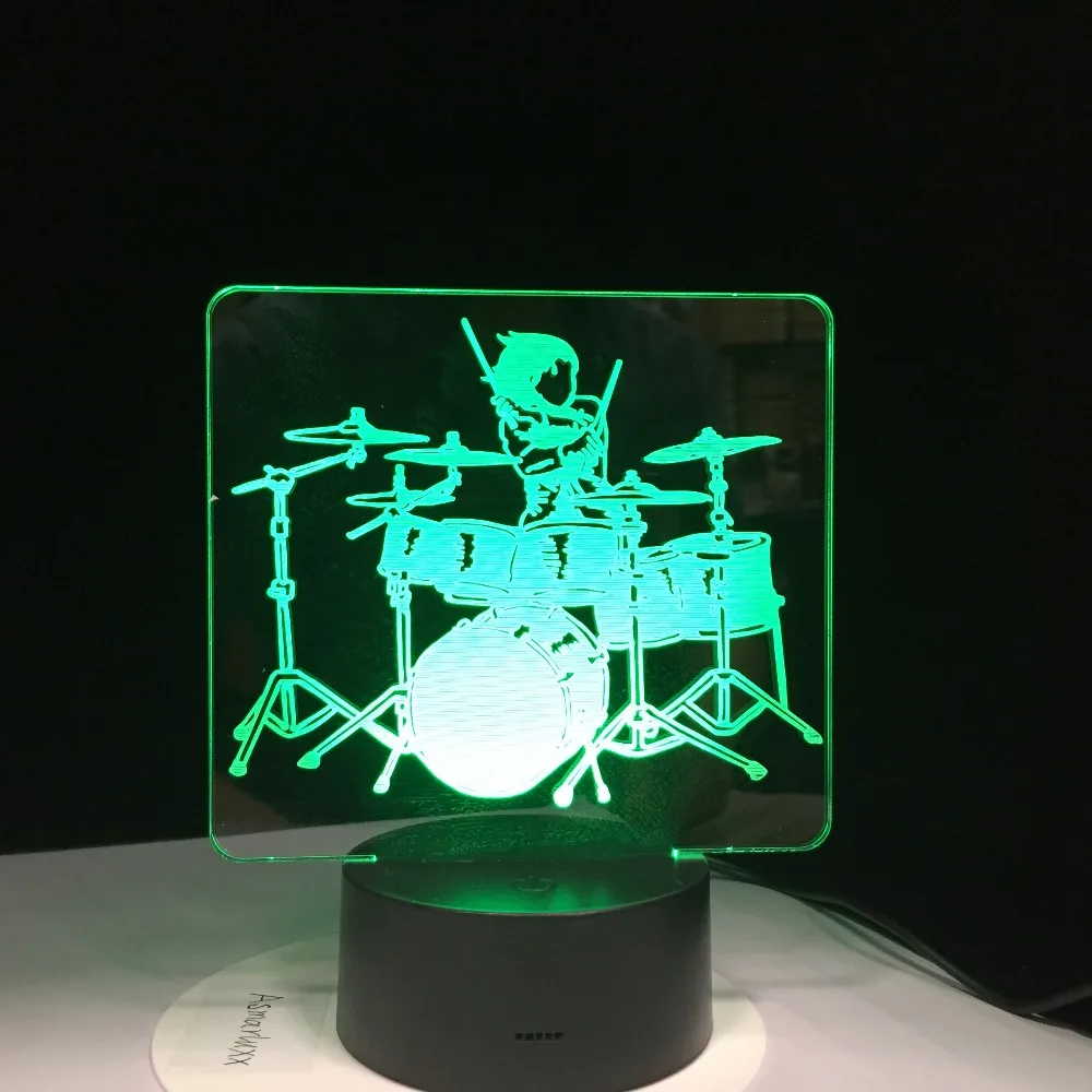 Drum Kit Rock You LED Night Light 3D Illusion Bedside Table Lamp 7 Colors Changing Sleeping Lighting with Smart Touch Button | Лампы и