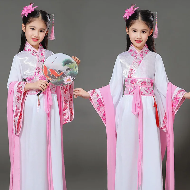 Hanfu/Детский костюм для китайского традиционного танца, костюм для девочек, одежда для сцены, одежда для восточных выступлений, праздничный наряд, народное платье DC1845