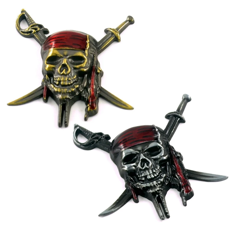 

Caribbean Pirate Skeleton 3D Metal Car Motorcycle Badge Skull Cross Swords Decoration Emblem Adhesive Sticker Jack Sparrow