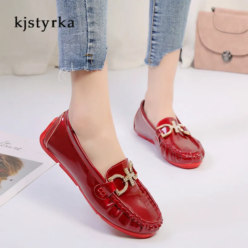 

Kjstyrka 2019 brand designer fashion comfortable Women flats Sleeve Solid color Rubber Brogue metal decoration ladies shoes