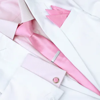 

HAWSON Pink Necktie Set with Pocket Square Button Cover Cufflinks and Tie Pin in Gift-Set for Wedding & Business Party
